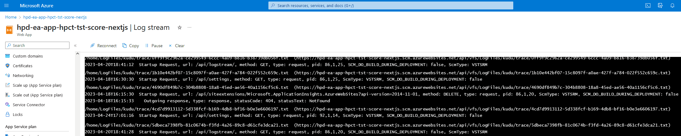 log streaming nextjs app