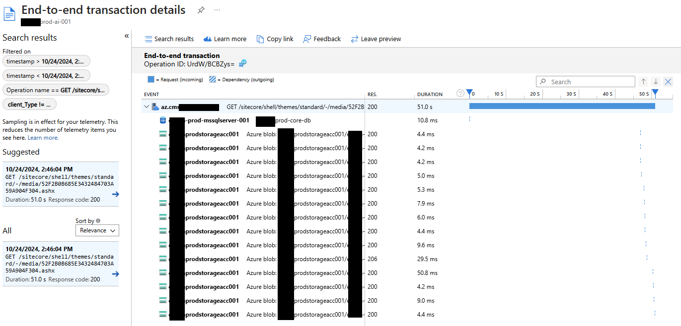 Azure Application Insights E2E Dependency Telemetry Data